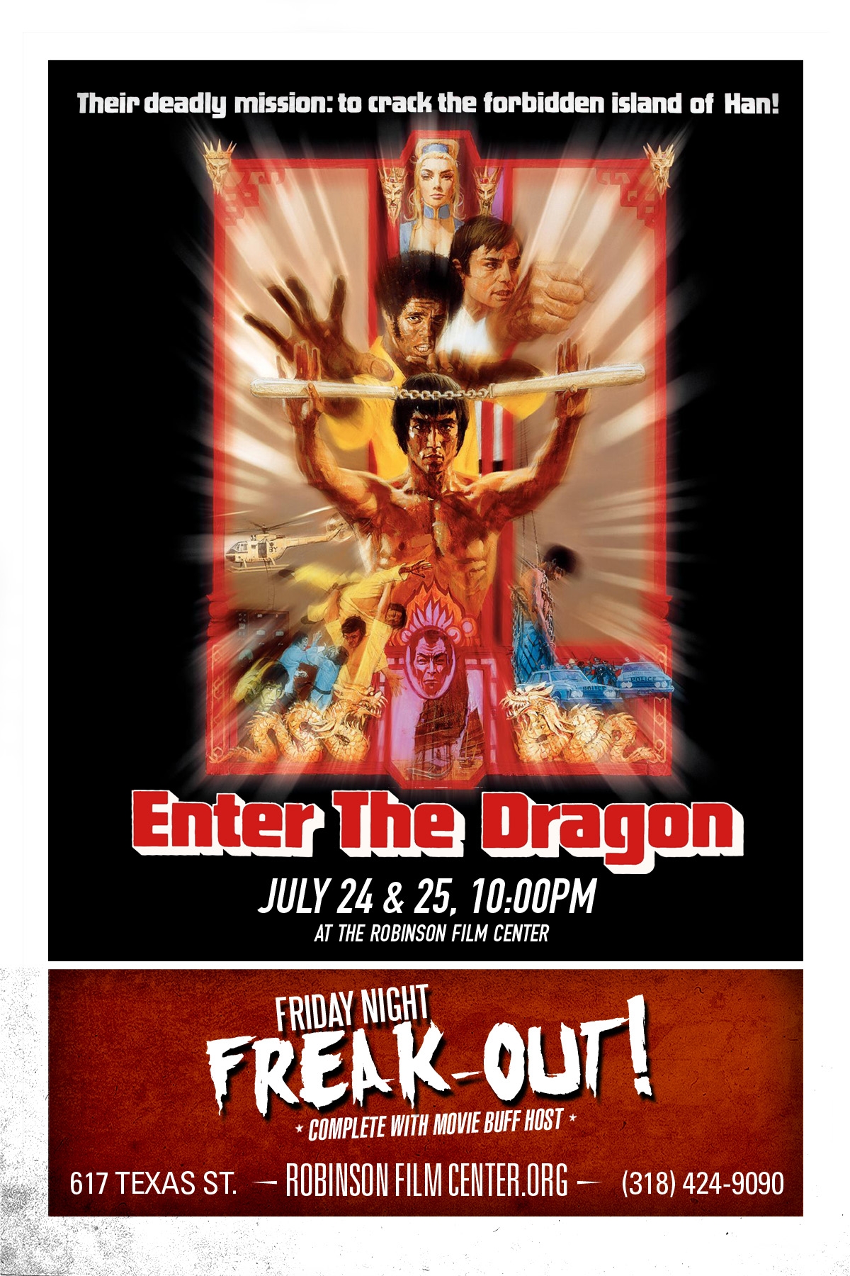 flyer for the screening of enter the dragon, part of the friday