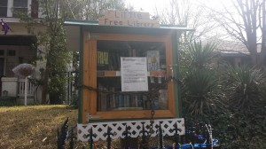 A captured Little Free Library stands defeated and chained during the bloody LFL conflict of January 2015.