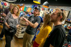 Johnson speaks with guests of the Gearhead Outfitters launch event. Photo by Casey Habich