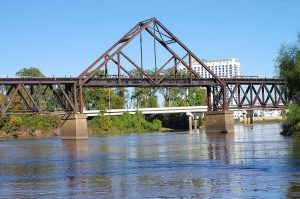 Cross Bayou railroad bridge, where the room will be anchored.